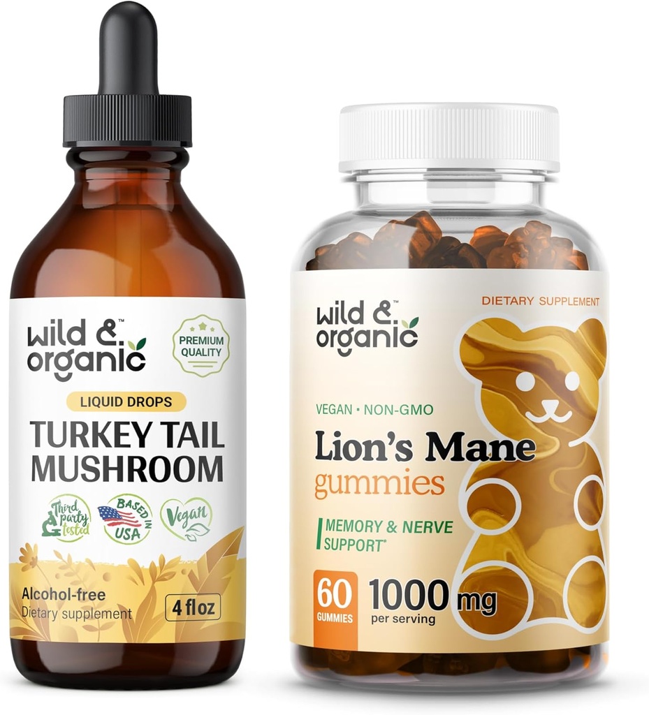 Wild & Organic Turecko chvost Tinture 4 fl oz & Lion's Mane Gummies