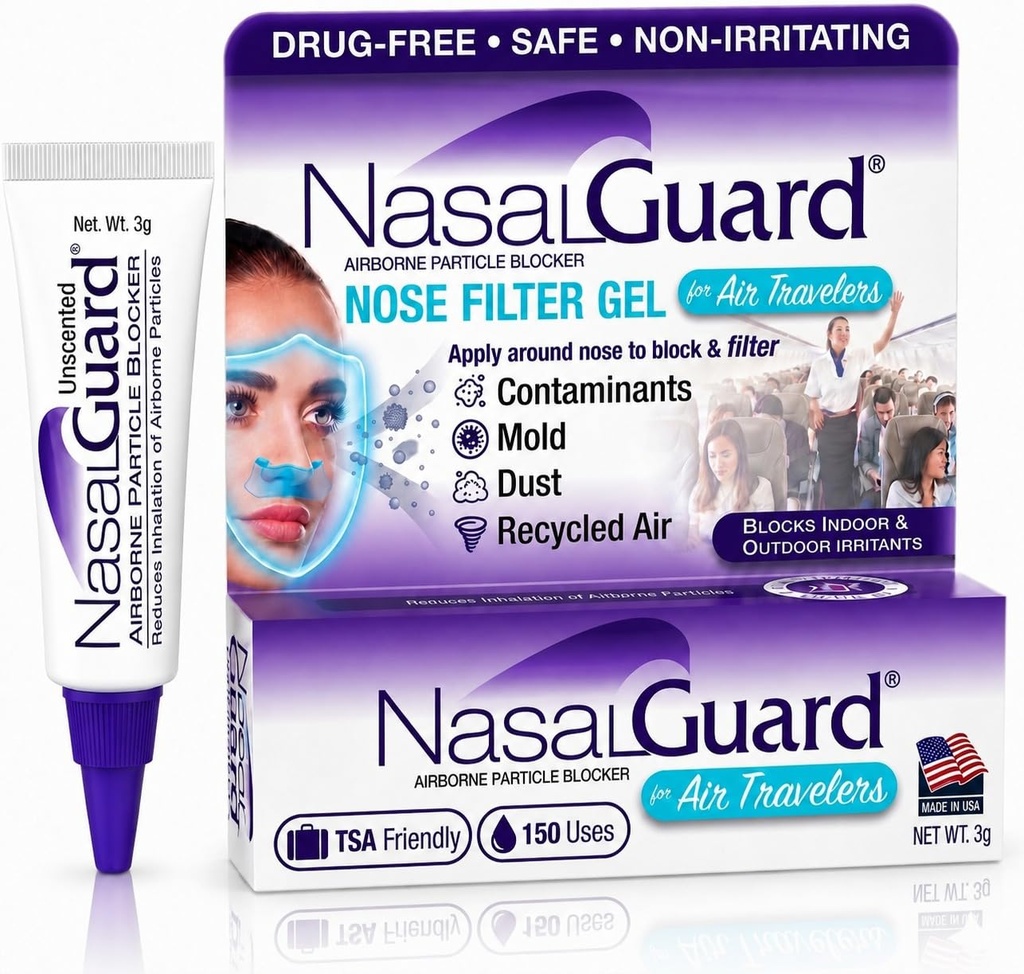Airborne Particle Blocker Nasal Gel for Air Travelers - Drug-free, non-podráždenie, non-drowsy, Lietadlo Travel Schválené (Nevoňavé) - Viac ako 150 aplikácií na Tube (0,1 oz, Balenie 1)
