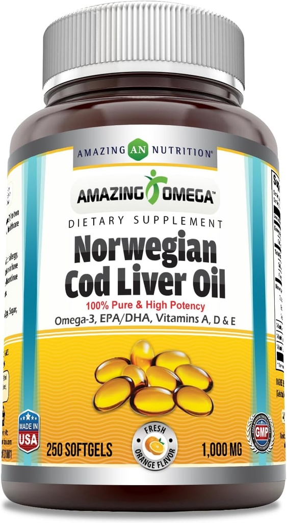Amazing Omega Norwegian Cod Liver Oil 1000 Mg Softgels Supplement 