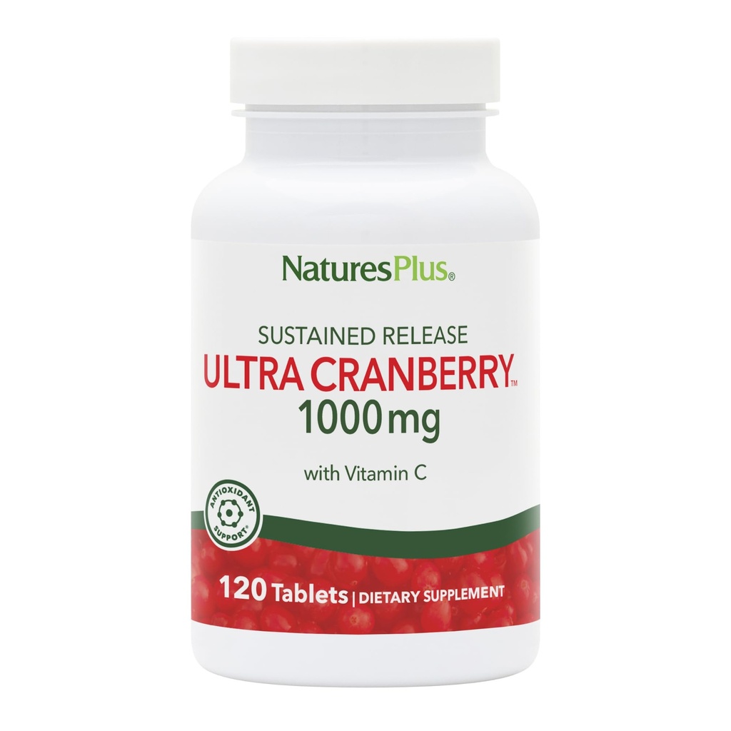 PrírodaPlus Ultra Cranberry, Trvalé uvoľnenie - 1000mg, 120 Tablety - s vitamínom C - Vegetarián, Gluten Free - 60 Servivné služby
