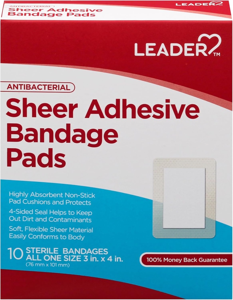 LEADER Sheer Adhezive Bandage Pads, Balíky Blends s kožou, Highly Absorbent Non-Stick Pad, pre prvú pomoc a ochranu proti rane starostlivosti , V porovnaní s Band-Aid, Všetky jedna veľkosť 3/4" x 4," 100 ct.