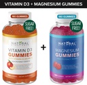 Bezcukrové vitamíny D3 K2 Gummy (180 Gumiem) a bez cukru Extra sila Magnézové Gumičky (180 Gummies), Vitamín D3 Gummies 5000 IU+K2 MK7 80 mcg, Dusičnan horečnatý 500 mg
