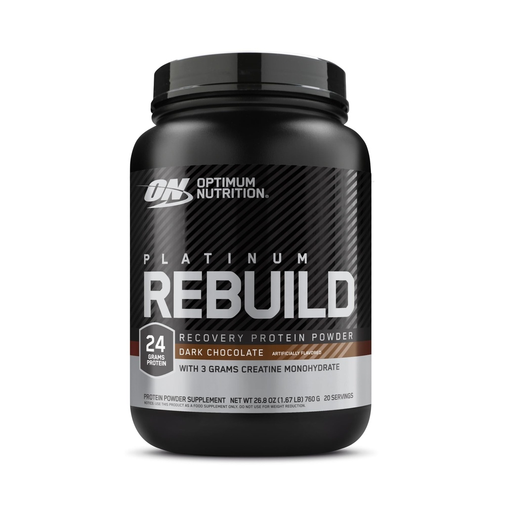 Optimum Nutrition Platinum Rebuild, Premium Platinum Blend Protein Powder with Creatin Monohydrát, Dark Chocolate, 20 Servings