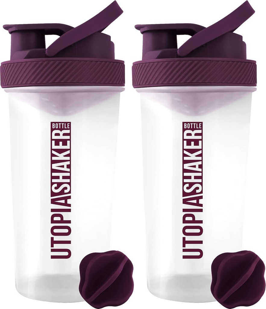 Utópia Domáce Proteín Shaker fľaša - (Pack of 2) 28-Ounce Shaker fľaše Protein Mixs - Fitness Sports Classic Protein Mixer fľaša Shaker (Clear/Plum)