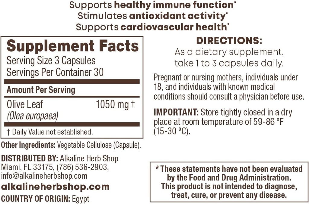 Alkalické Herb Shop Olive Leaf Supplement 90 Kapsule