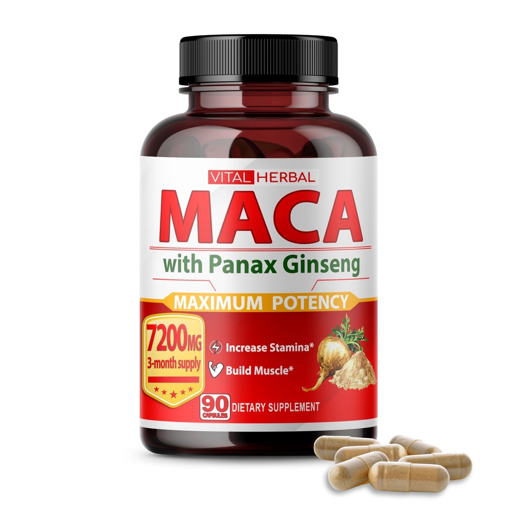 Vital bylinné Maca Root Complex s Ashwagandha, Tongkat Ali, Tribulus, Horny koza Weed & Panax ženšen 