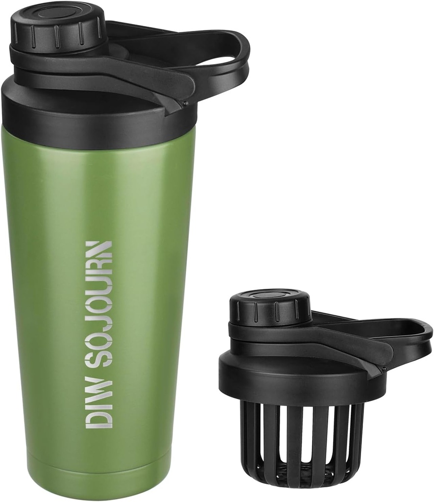 DIW 24 oz Shaker fľaša, neutíchajúca oceľ Shaker fľaša s bezhlukovým dizajnom, izolovaný kovový trepačkový pohár pre proteínové zmesi a pred cvičením,Gym fľaša Shaker [zelená]