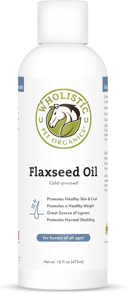 Wholistic Pet Organics Ľanový olej: Organický Ľanový olej pre kone -Flaxový olej Horse Supplement with Antioxidant Rich Rosemary and Omega 3, 6 Mastné kyseliny pre Cardio, Immune, Skin and Coat Health-16 Oz