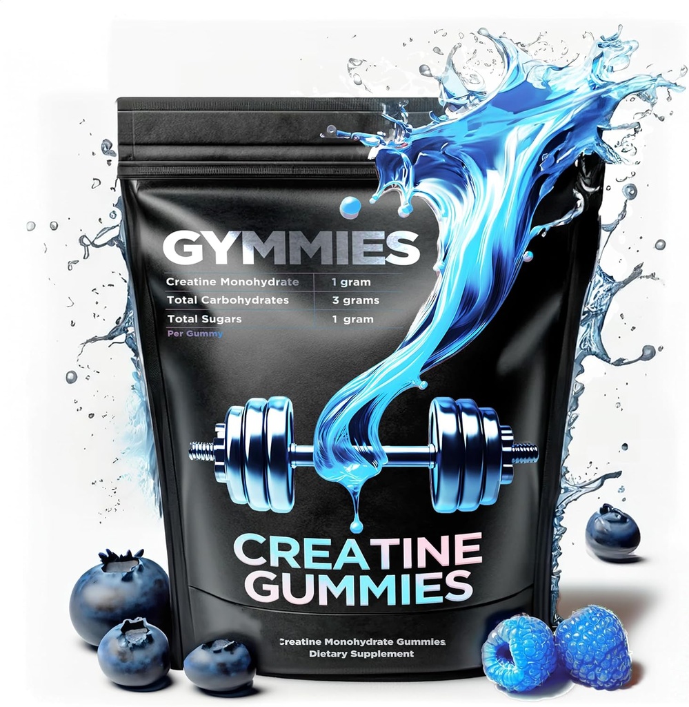 Monohydrát kreatínu Gummy - rast svalov, výkon, vytrvalosť - 5 Gram Creatin per Serving - Vegan, Non-GMO, Gluten-free, Made in USA - 90ct (90 gróf, Sour Blue Malina)