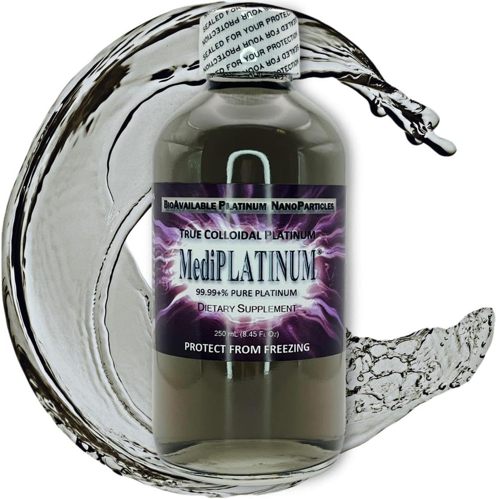 MediPLATINUM Gut Booster Pravá koloidná platina PtNP Nutričný doplnok - 250 ml (8,45 Fl Oz) v priehľadnej sklenenej fľaši