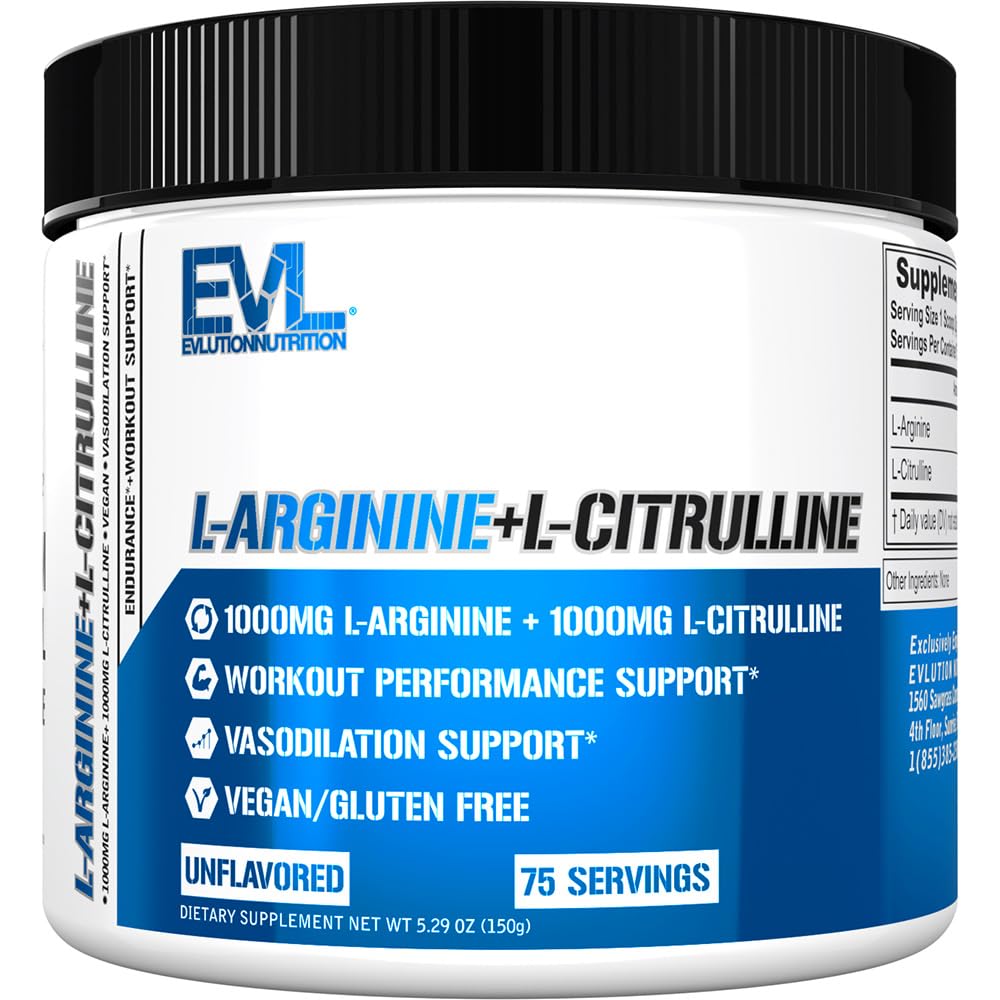 Elution Nutrition L-Arginín + L-Citrulín - Vytrvalosť + Cvičenie Performance Supplement - 2000mg Complex - Vazodilatácia + Podpora oxidu dusičného - Vegan + bezlepkový prášok - 75 Servings