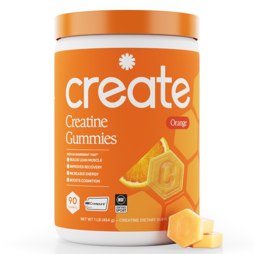 Creatin monohydrate Gumies pre mužov a ženy, Boost Focus, sila, a vytrvalosť, Anti-Melting Formula, Vegan, Gluten-Free, Non-GMO, 1,5 g kreatínu na Gummy (Orange, 90 ct)