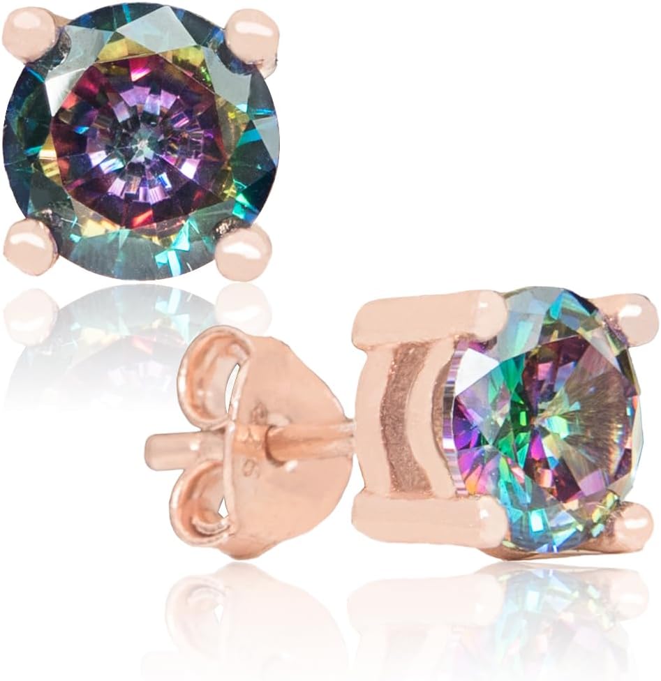Ručne vyrobené ružové zlato Platené prírodné Mystic Topaz Sterling Silver Stud Náušnice