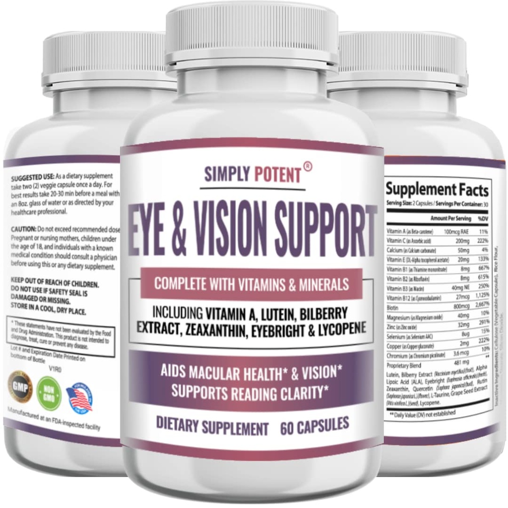 Luteín a zeaxantín Zdravie Doplnky pre dospelých, prírodné očné a vision Formula w/vitamín A, luteín, zeaxantín, čučoriedkový extrakt, oko a lykopén pre Retina a Lens 60 Caps