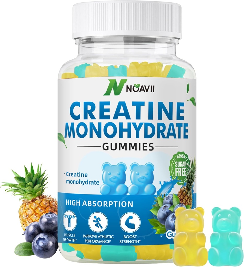 Kreatínmonohydrát Gummies 5000 mg pre mužov a ženy, žuvačky Kreatín Monohydrát pre svalovú silu, svalový Builder, Energia Boost, Pred-Workout Supplement (90 gróf) - čučoriedkový ananás