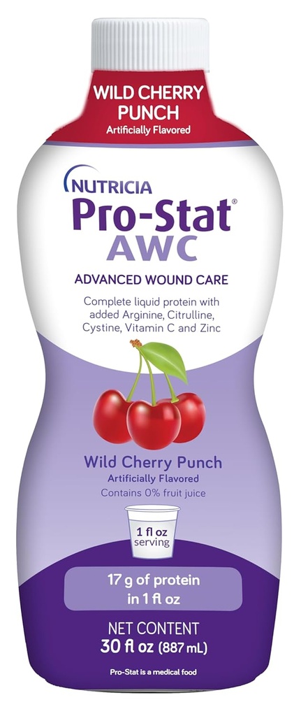 Pro-Stat Advanced Wound Care (AWC), Concentrated Liquid Protein Medical Food - Wild Cherry Punch Flavor, 30 Fl Oz fľaša