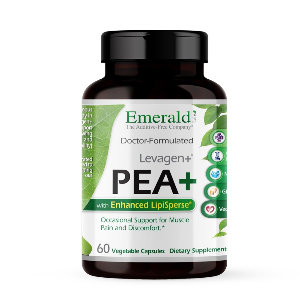 Emerald Laboratories Pea+ with Levagen+ - Podpora spoločného a svalového zdravia s Meriva Curcumin, OptiMSM & Levagen+ Pea* - Non-GMO, Vegan, Gluten-Free - 60 Rastlinné kapsule
