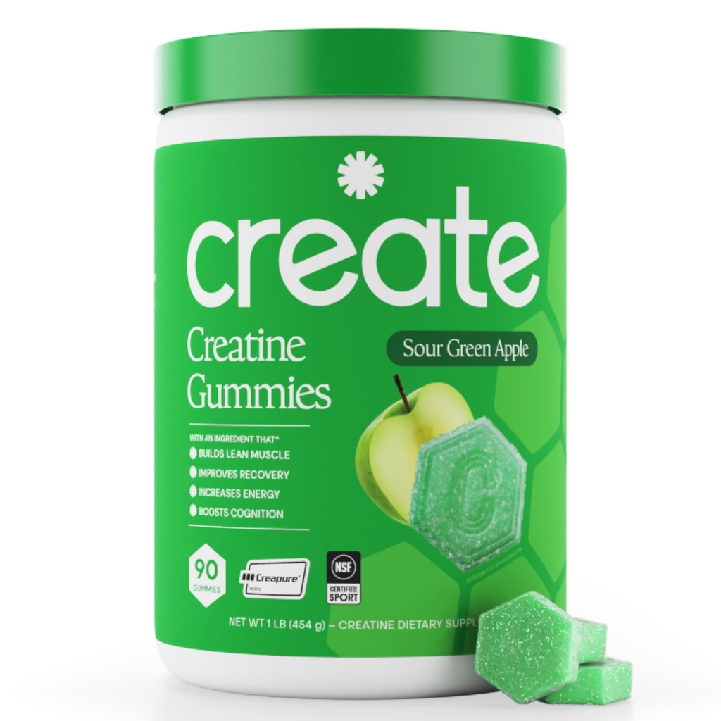 Monohydrát kreatínu Gummy pre mužov a ženy - Boost Focus, sila, a vytrvalosť, Anti-Melting Formula, Vegan, Gluten-Free, Non-GMO, 1,5 Gram Creatin per Gummy (Our Green Apple, 90 ct)