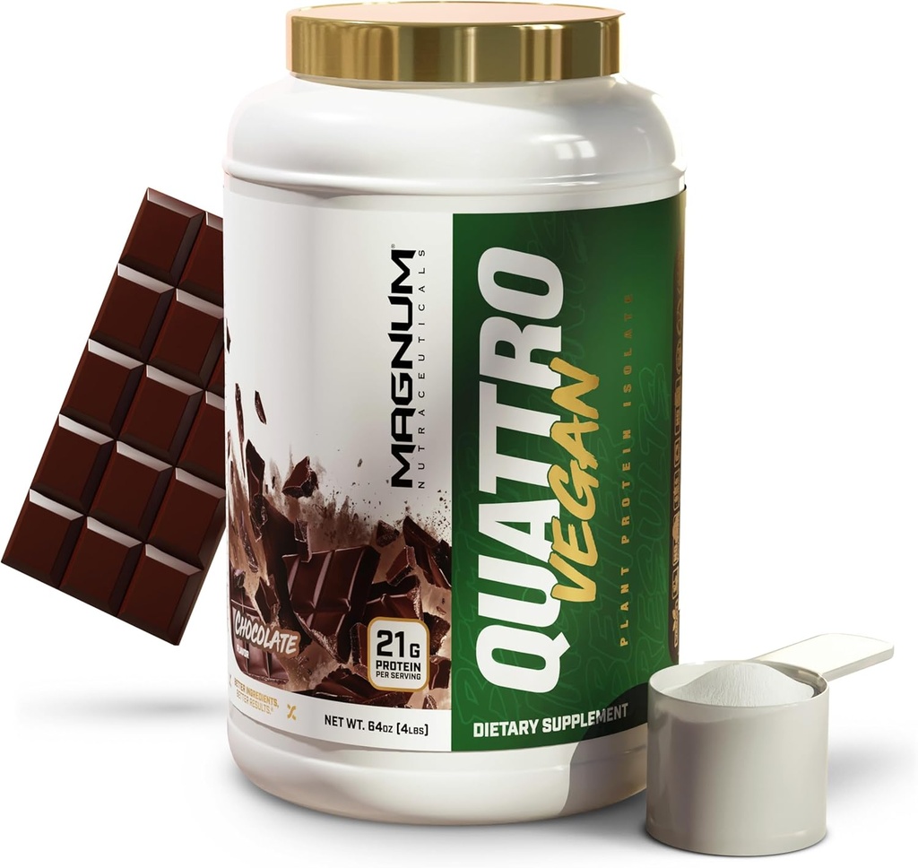Magnum Nutraceuticals Quattro Vegan Protein Powder, Chocolate 2lb