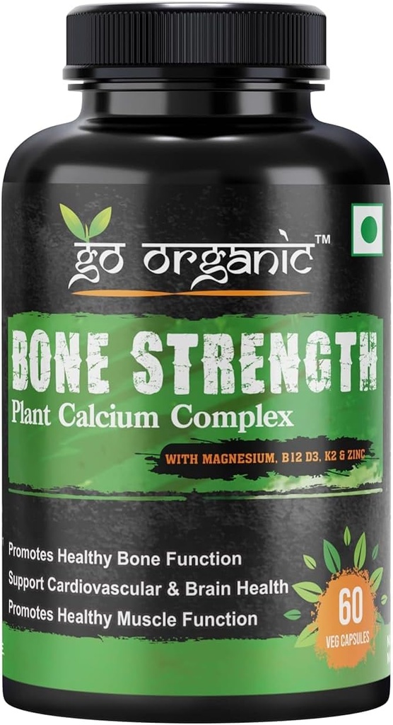 Jedenásť Zone Bone Strength - Rastlinné-založené vápnik, horčík, zinok, vitamín D3, VIT B12, K2 - GMO, sója, Gluten Free Ingredients - celý Food Supplement for Bone Health - 60 Vegan priateľské kapsule