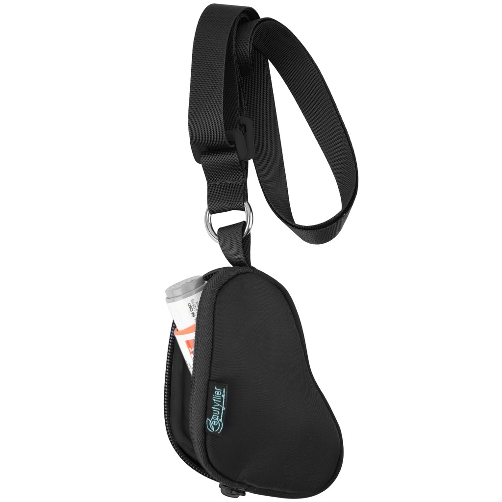 Beautyflier Astma Inhaler Case Lanyard Holder Keychain Travel Handy Mini Bag pre dospelých a deti, Nezahŕňa inhalátor (čierna)
