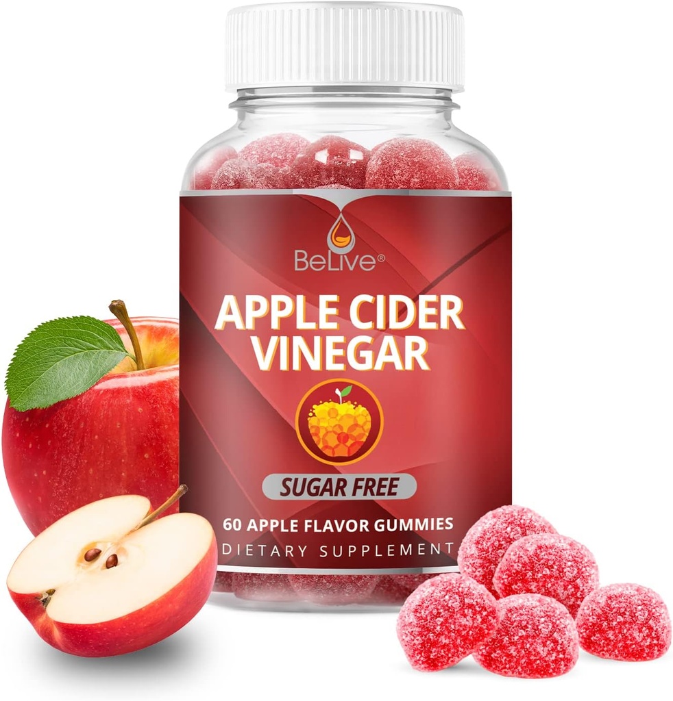 BeLive Apple Cider Ocogar Gummies - ACV Gummies Without Sugar I Detox & Cleanse Digestive Health I Alternatíva k kapsulám, Vegan, Keto Friendly, Non-GMO, Gluten Free 60 Ct