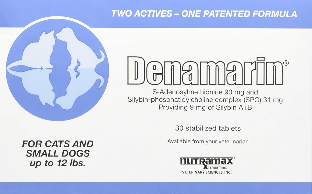 Nutramax Laboratories Denamarín Zdravotný doplnok pre malé psy a mačky - so S- adenozylmetionínom (SAMe) a Silybinom, 30 tabliet