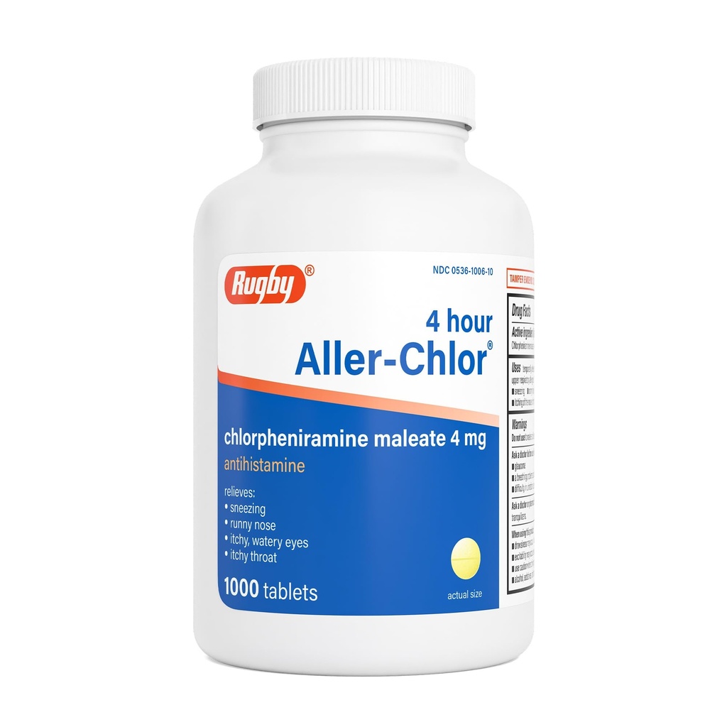 Rugby 4 Hodina Aller-chlór - Chlorfeniramín Maleát 4 mg - Antihistaminikum - 1000 tabliet (1 balenie)
