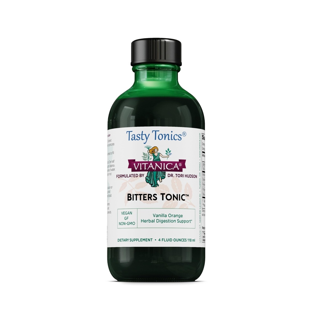 Vitanica bitters Tonic, Liquid Digestion Supplement, Tráviaca podpora, Bez alkoholu, Vanilla Orange, Vegan, 4 Ounce (Bitters Tonic)