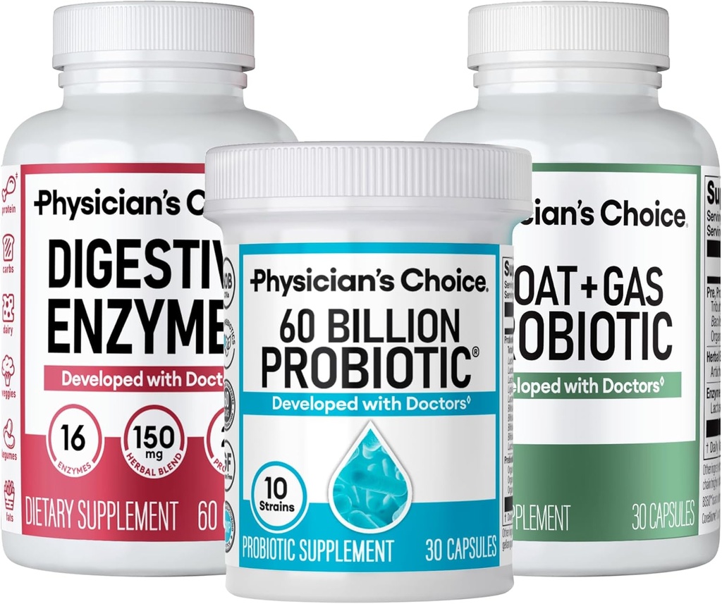 CHOICE Gut Guardian Bundle: 60 Billion Probiotic 30ct + Bloat & Gas Probiotic 30ct + Digestive Enzymes 60ct