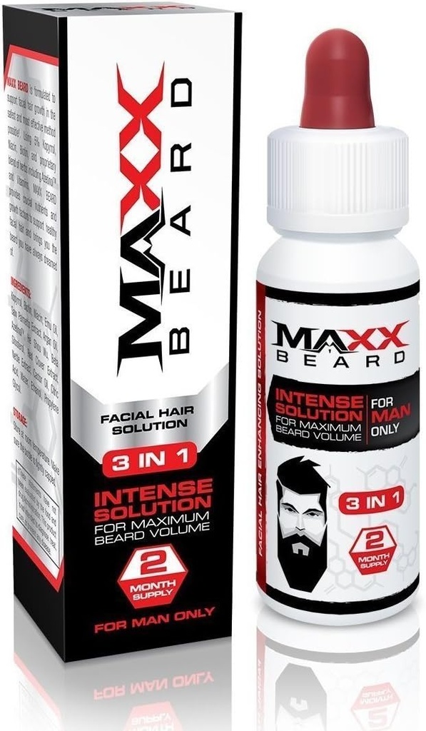 Maxx Beard -# 1 Beard Growth Solution, Natural Solution for Maximum Beard Volume-2 Month Supply