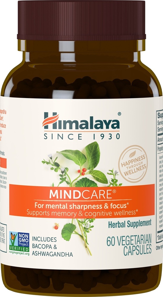 Himalája MindCare - Nootropný bylinný mozog doplnky pre pamäť a zaostrenie podporu - Vegan, non-GMO, Gluten Free, 1170 mg, 60 kapsúl