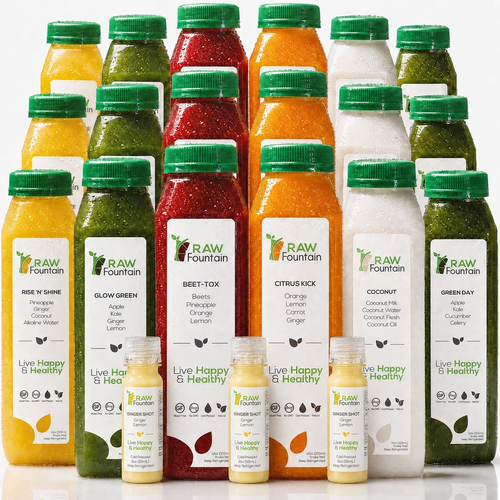 3 Deň šťavy očistiť od Raw fontány, Všetky prírodné Raw Detox očistiť, Juicing for body Rest, Cold Pressed Juice Fast, Veľký spôsob, ako preskočiť zdravšie strava, 18 Fľaše 12oz, 3 Zázvor Shots