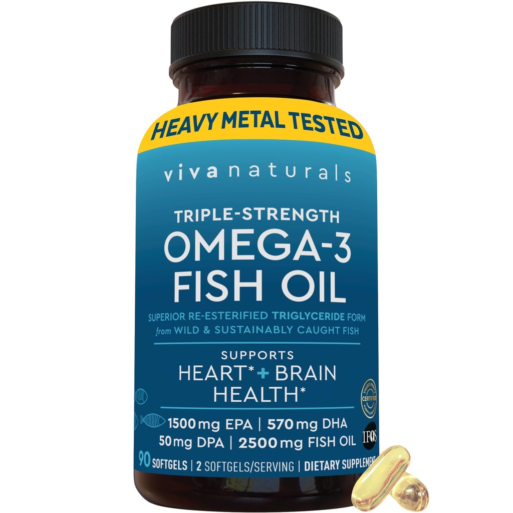 Viva Naturals Triple Strength Omega 3 Fish Oil Pills 