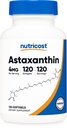 Nutricost Astaxantín 4 mg, bezlepok a bez GMO, 120 Softgelov (4 mesiace)
