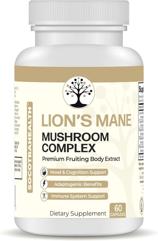 Lions Mane Mushroom Supplement - Premium Fruiting Body Extract - s Chaga, Maitake, Shiitake, Reishi - Mood, Brain and Immune Support, Adaptogen - Non-GMO - 60 Vegan Capsules