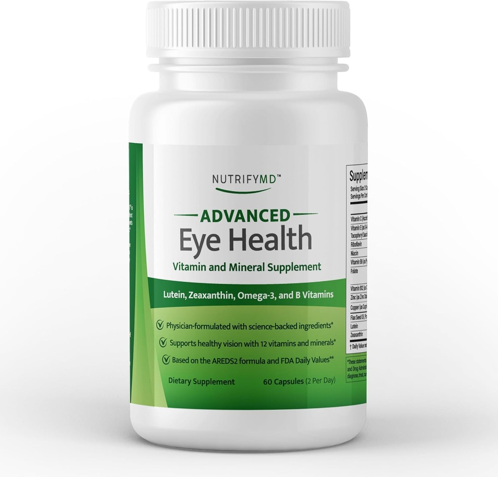 Pokročilé zdravie očí Vitamíny a minerálne doplnky s luteínom, Zeaxantínom, Omega-3 a B Vitamíny - 60 kapsúl