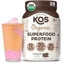 KOS Vegan Protein Powder Erytritol Free, Chocolate - Organic Pea Protein Blend, Plant Based Superfood Rich in Vitamíny & Minerals - Keto, Dairy Free - Meal Replacement for Women & Men, 28 Servings