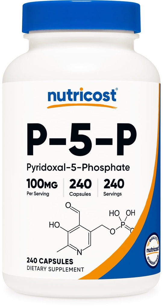 Nutricost P5P vitamín B6 doplnok 100 mg, 240 kapsúl (Pyridoxal-5-fosfát) - Vegetarián priateľsky, non-GMO, bez lepidla