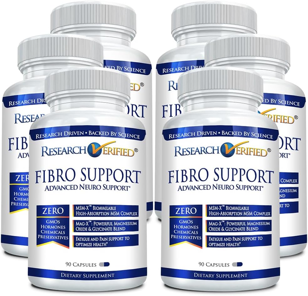 Výskum Overená Fibro Podpora - 540 Kapsule - MSM, horčík, vitamín D3, BioPerine - 6 Mesiac dodávky - Vegan