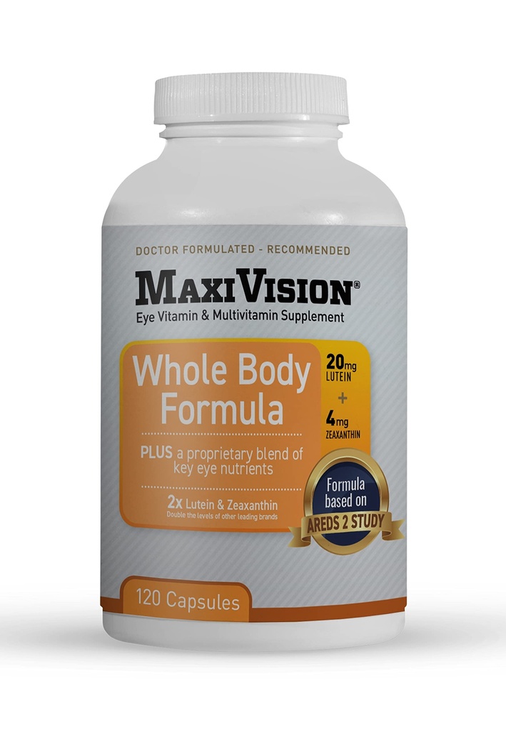 MaxiVision® AREDS 2 Formula celého tela - AREDS 2 Očné vitamíny w/Lutein a Zeaxantin - pre Macular Suplements for Eye Sten - 120 Kapsule Počet, 1 fľaša