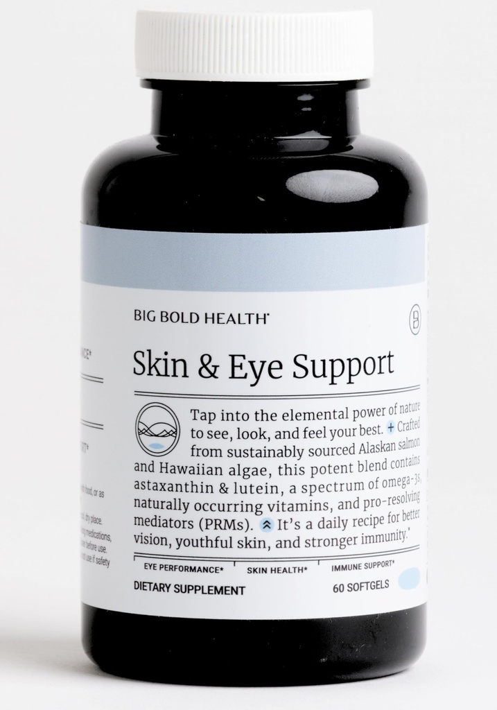 BIG BOLD ZDRAVOTNÍCTVO Skin & Eye Support Omega-3 Supplement with Aljašský lososí olej, DHA, Astaxantín a lutein for Vision, Skin Health & Imunity (60 Softgels)