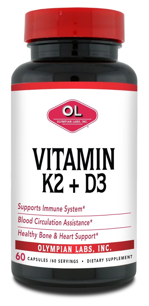 Olympian Labs Vitamín K2 + D3, 60 Slúži, podporuje imunitný systém, kostí a srdca, 60 Vegánskych kapsúl