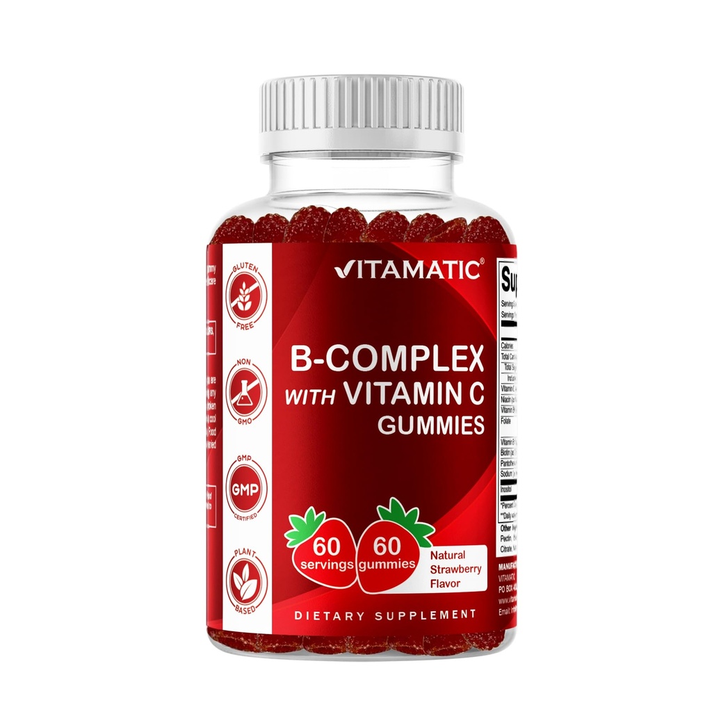 Vitamatický vitamín B komplex Gumies s vitamínom C a inozitol - prírodná jahodová chuť - 60 Gumiem (1 fľaša)