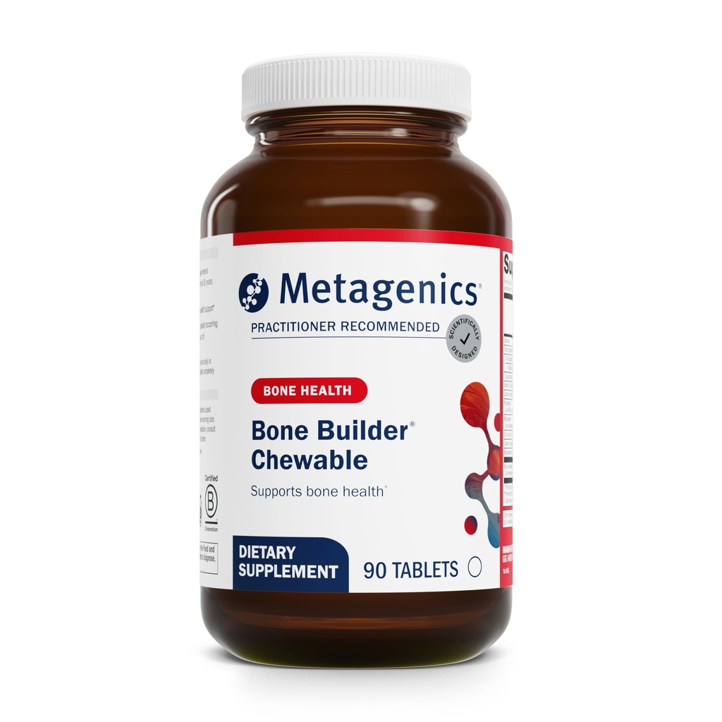 Metagenics Bone Builder Chewable Supplement- Calcium, Vitamín D & Magnézium pre silu kostí a zubov zdravie* - podporuje Kardiovaskulárne a imunitné funkcie* - Non-GMO, Gluten-free - 90 Žuvacie tablety