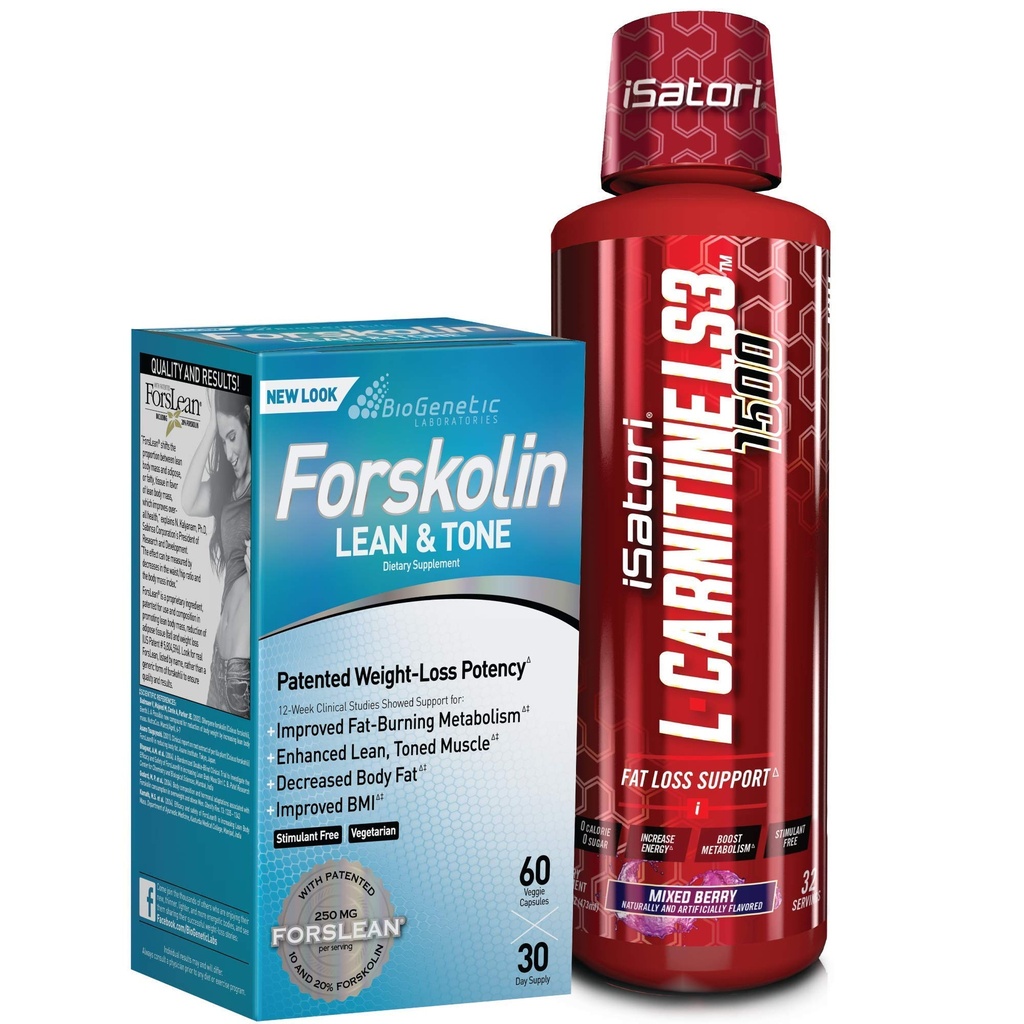 iSatori L-karnitín LS3 zmiešané Berry 1500mg (32 Servings) a biogenetické Labs Forskolin Lean & Tone