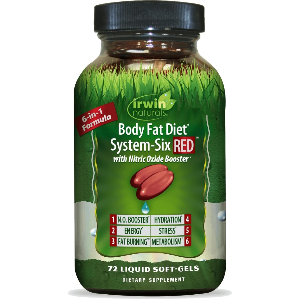 Irwin Naturals Body Fat Diet System-Six RED - 72 Tekuté mäkké-Gels, 6-v-1 Vzorec pre riadenie hmotnosti s oxidu dusnatého Booster - 24 Celkovo