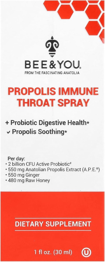 Včela a Propolis a probiotický sprej s zázvorom, Imunitná podpora, Tráviace zdravie, Antioxidanty, Keto, Paleo, Gluten-free, 1 Fl oz