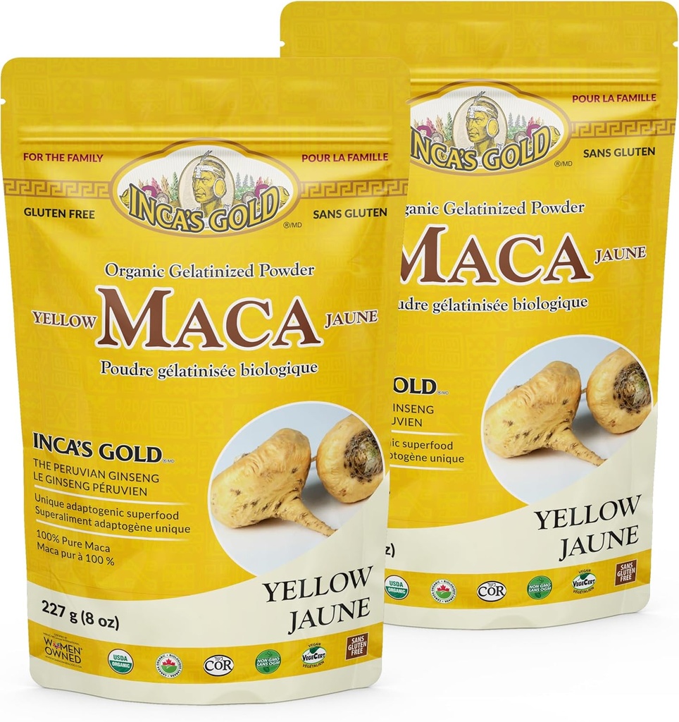 Zlatý organický žltý Maca Želatínovaný Root Powder pre rodinu - Adaptogén podporuje telo je celková vitalita, imunitný systém, pamäť a učenie- 100% Pure Maca z Junin Peru- 454g (Pack of 2)