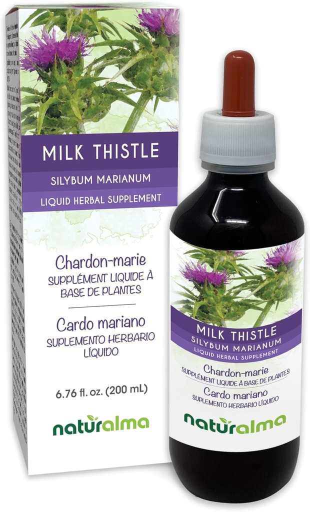 Naturalma Milk Thitle (Silybum marianum) Ovocie a bylina Tinktúra bez alkoholu - 6.76 fl oz Liquid Extract in Drops - Bylinné doplnky - Vegan